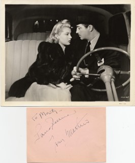 Lana Turner and Tony Martin autograph